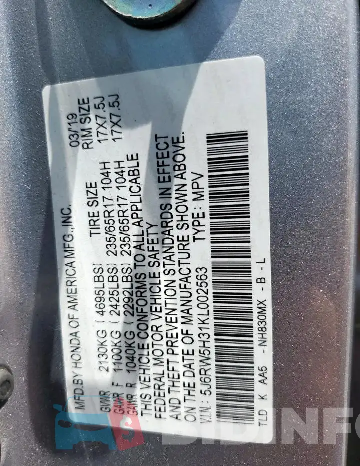 5J6RW5H31KL002563 Photo# 14