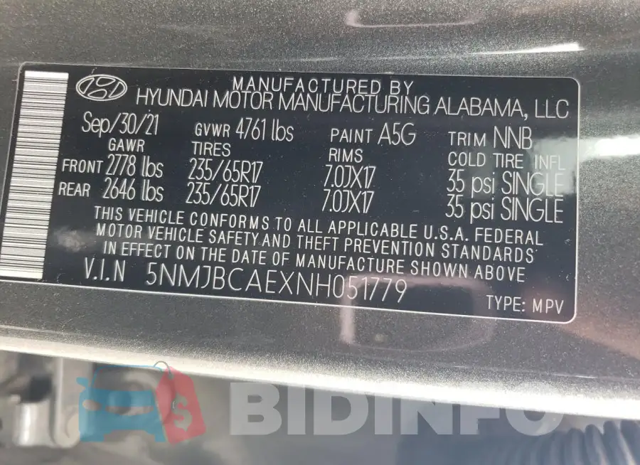 5NMJBCAEXNH051779 Photo# 12