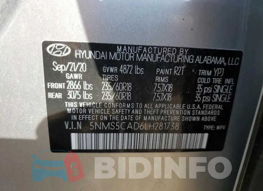 5NMS5CAD6LH281738 Photo# 13