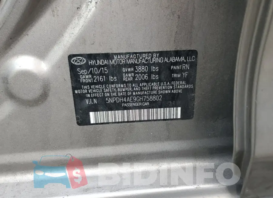 5NPDH4AE9GH758802 Photo# 12