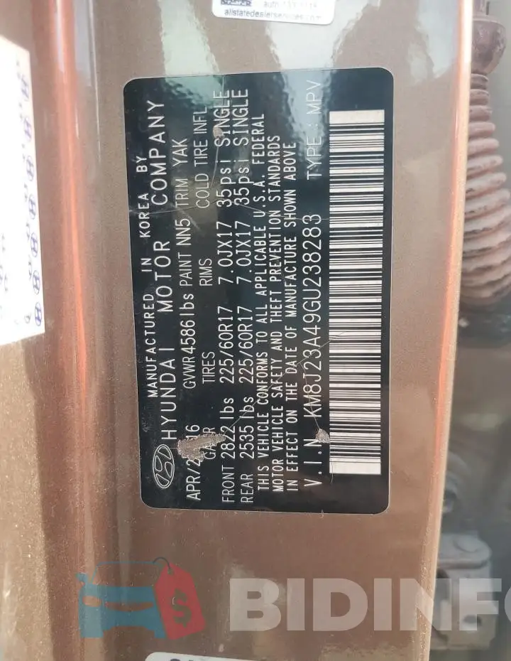 KM8J23A49GU238283 Photo# 14