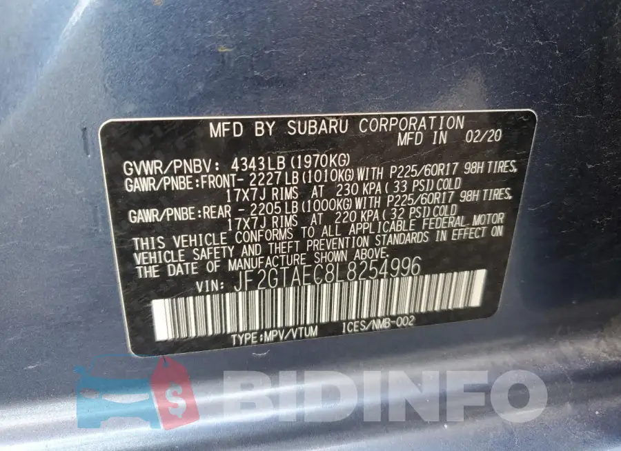 JF2GTAEC8L8254996 Photo# 13