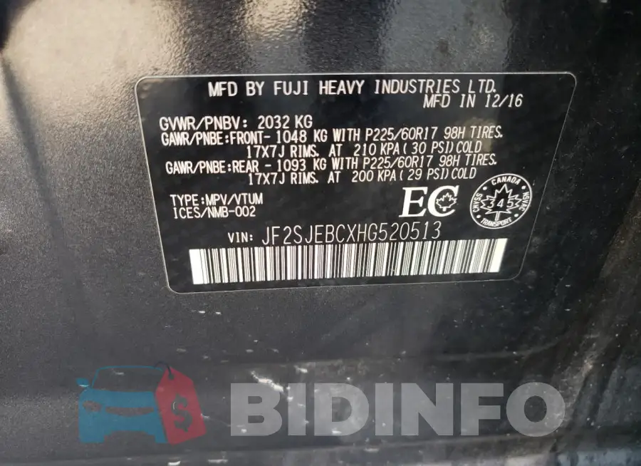 JF2SJEBCXHG520513 Photo# 13