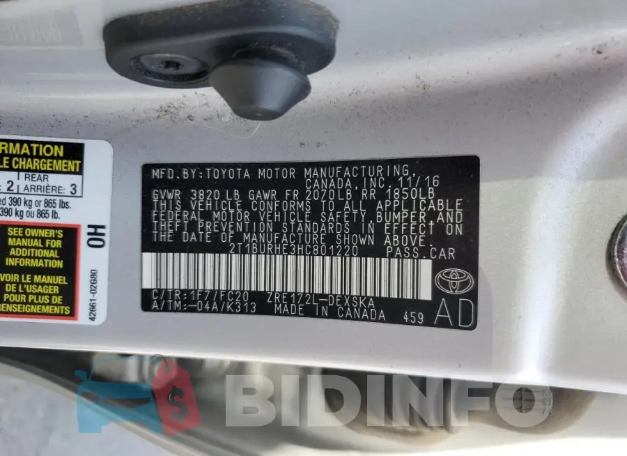 2T1BURHE3HC801220 Photo# 12