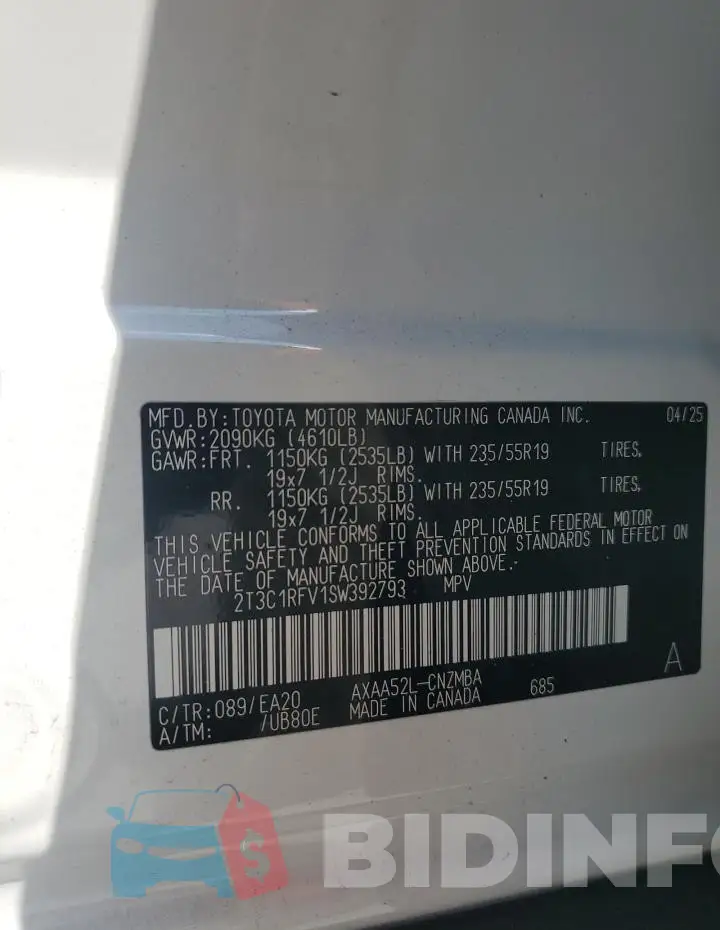 2T3C1RFV1SW392793 Photo# 14