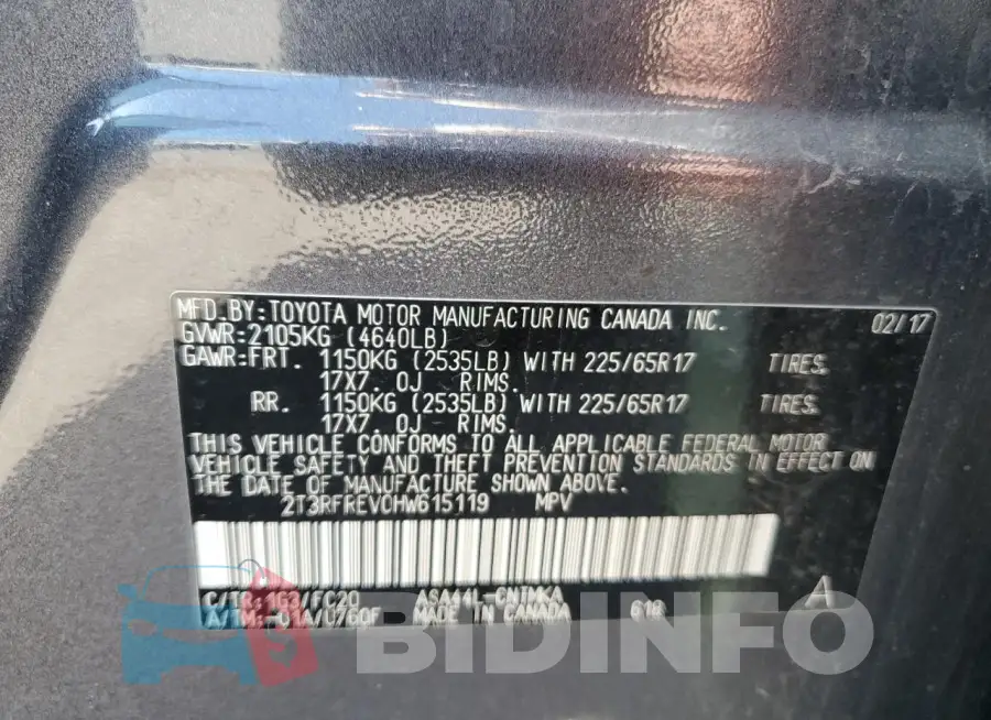 2T3RFREV0HW615119 Photo# 12