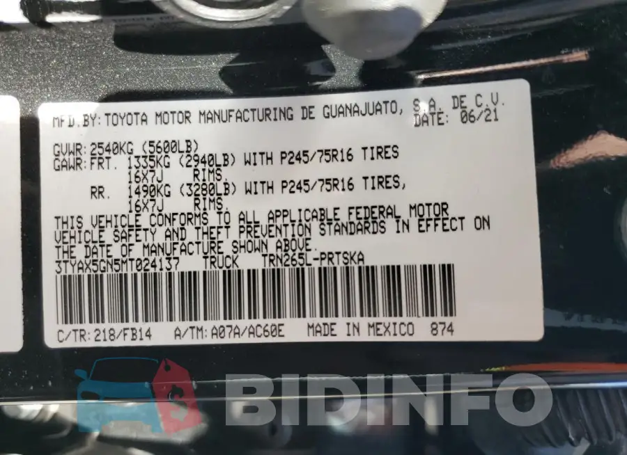 3TYAX5GN5MT024137 Photo# 12