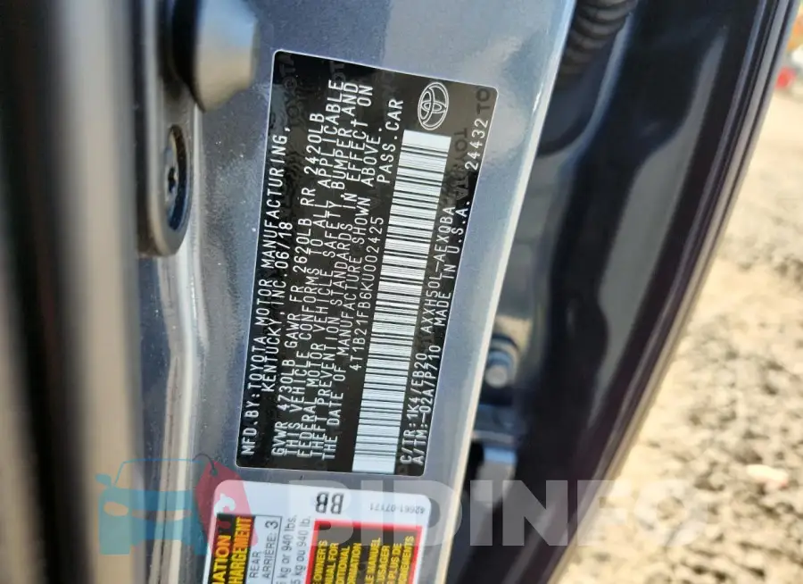 4T1B21FB6KU002425 Photo# 12