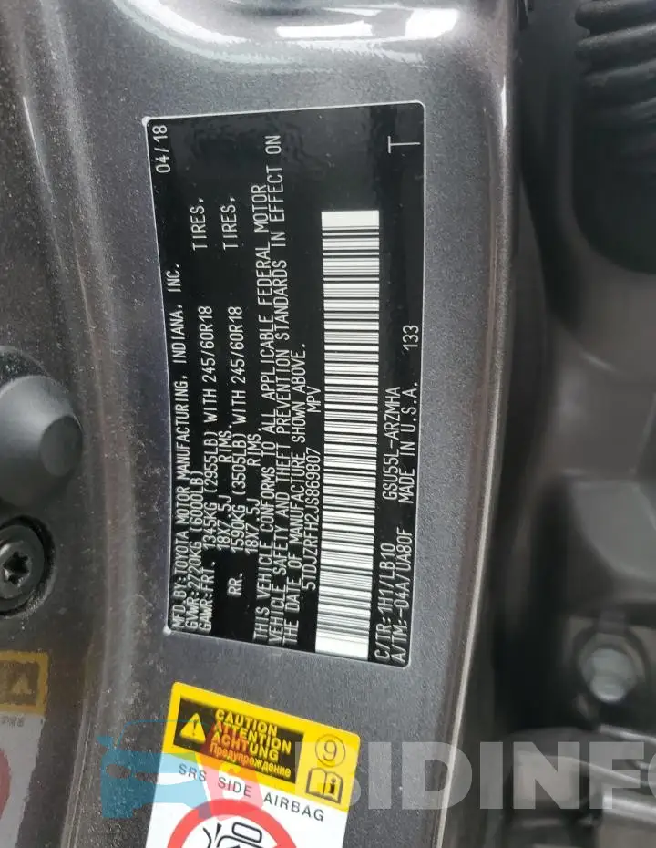 5TDJZRFH2JS869807 Photo# 13