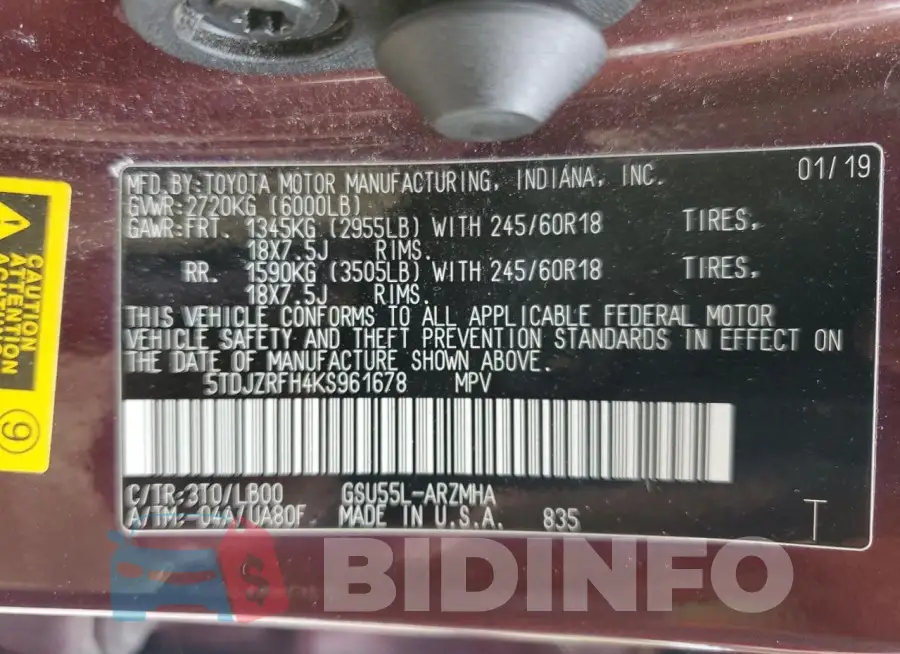 5TDJZRFH4KS961678 Photo# 14