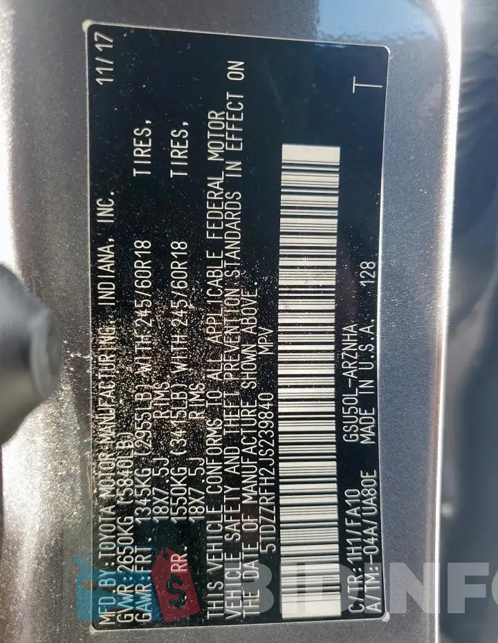 5TDZZRFH2JS239840 Photo# 14