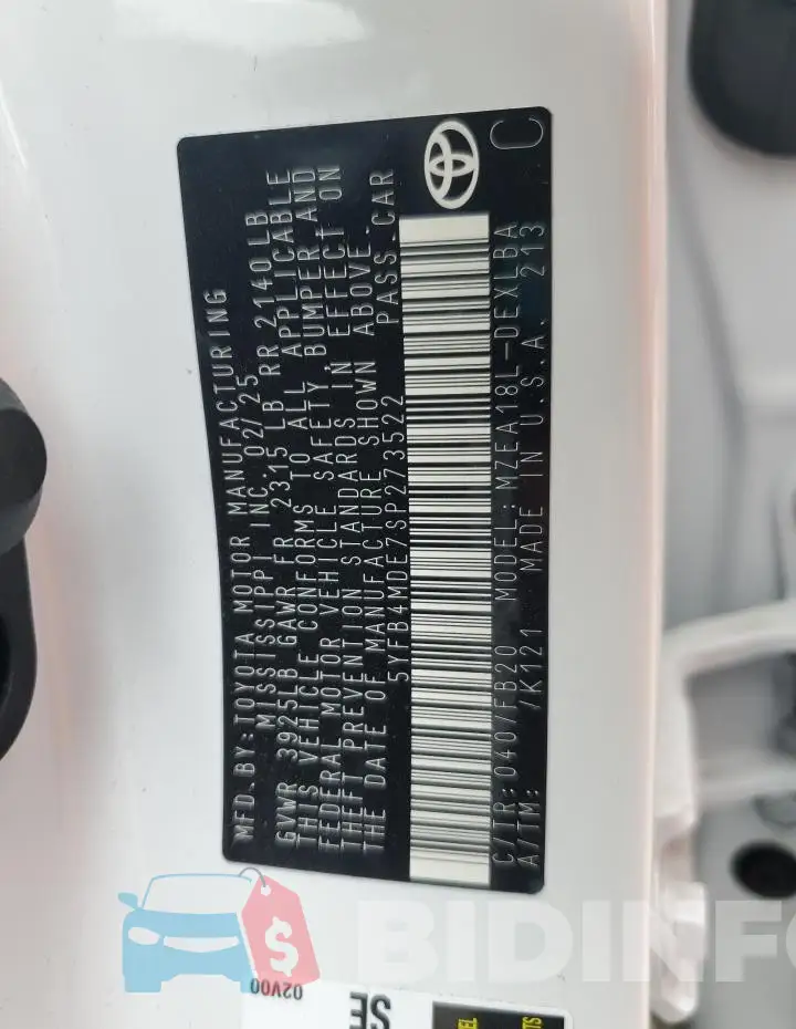5YFB4MDE7SP273522 Photo# 13