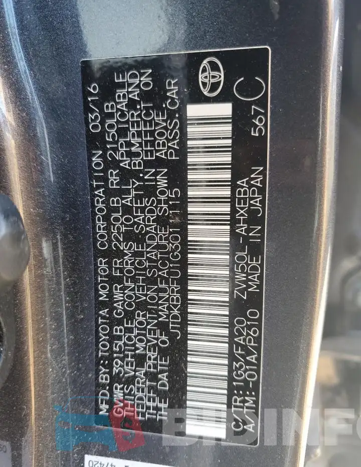 JTDKBRFU1G3011115 Photo# 12