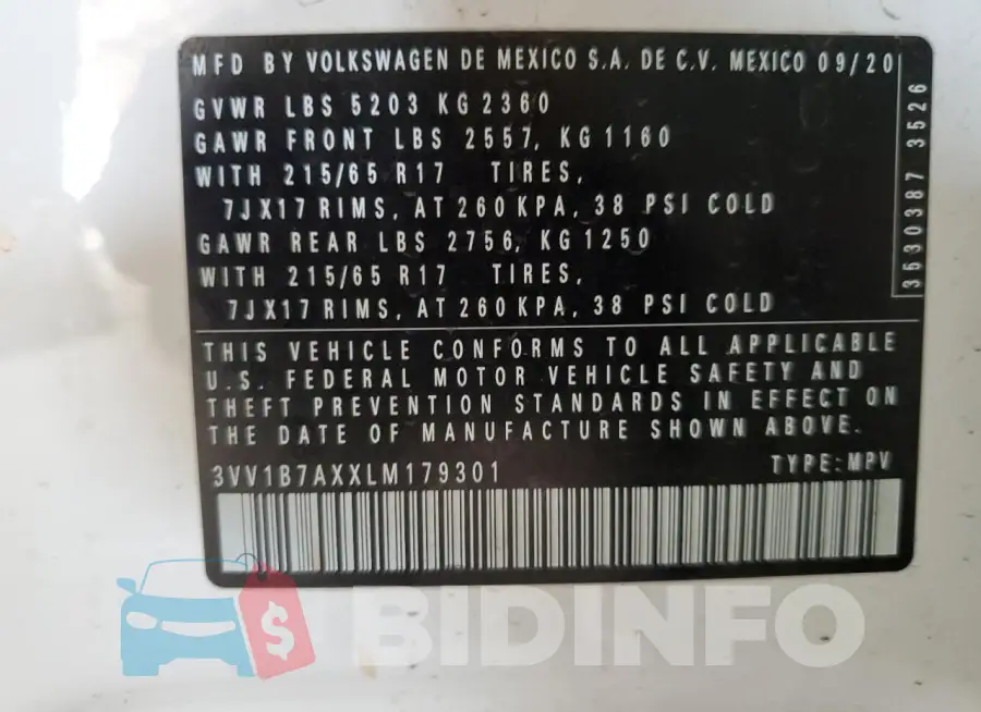 3VV1B7AXXLM179301 Photo# 13