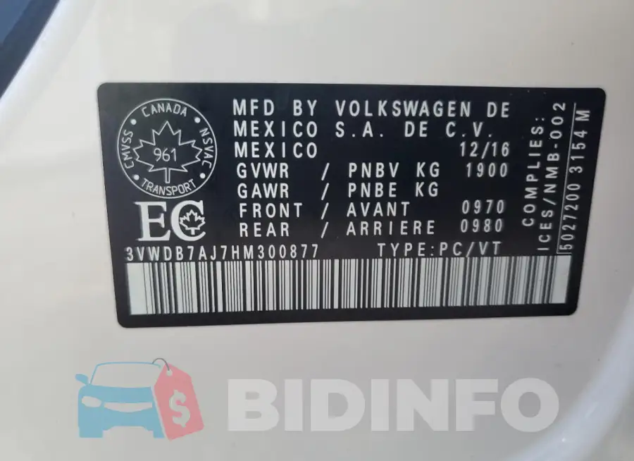 3VWDB7AJ7HM300877 Photo# 12