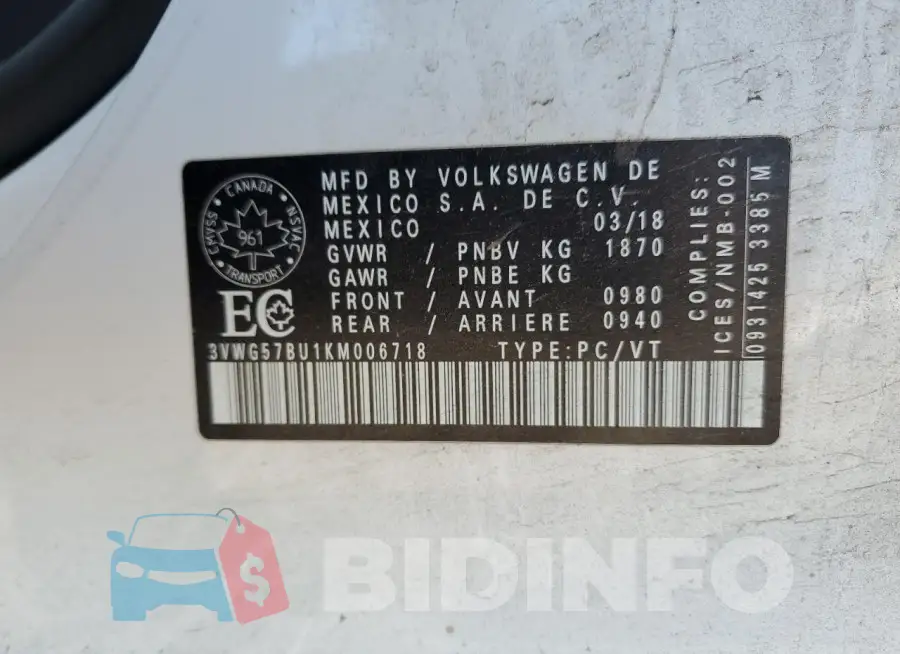 3VWG57BU1KM006718 Photo# 12