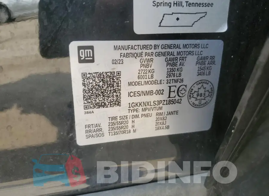 1GKKNXLS3PZ185042 Photo# 14