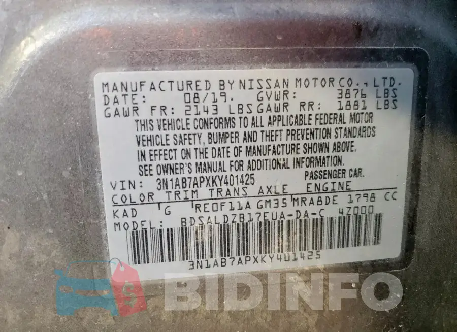 3N1AB7APXKY401425 Photo# 13