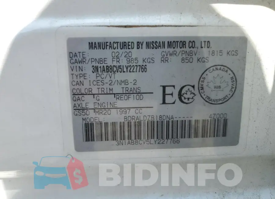 3N1AB8CV5LY227766 Photo# 13