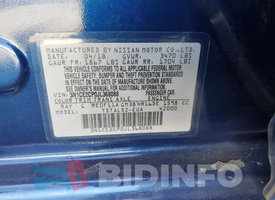 3N1CE2CP0JL368088 Photo# 12