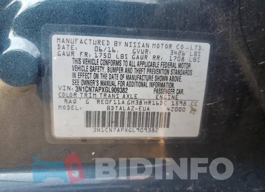 3N1CN7APXGL909382 Photo# 12