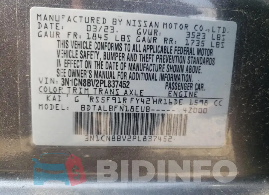 3N1CN8BV2PL837452 Photo# 12