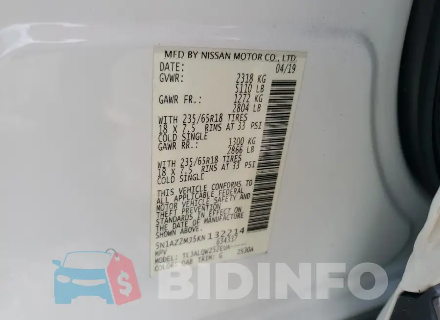 5N1AZ2MJ5KN132214 Photo# 13