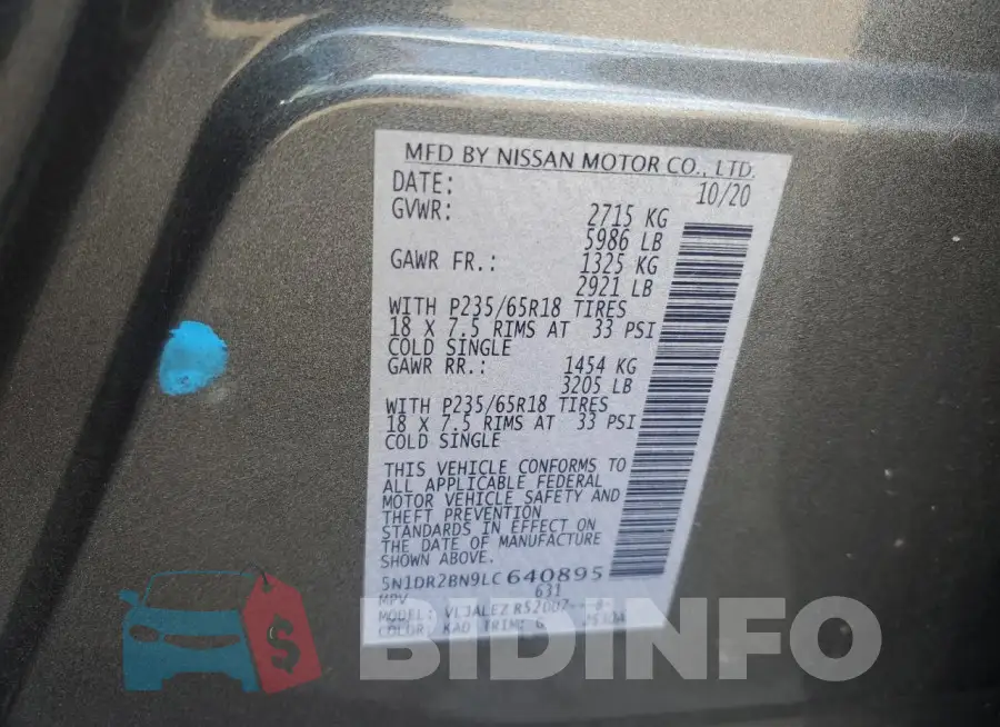 5N1DR2BN9LC640895 Photo# 13
