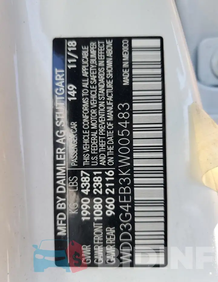 WDD3G4EB3KW005483 Photo# 13