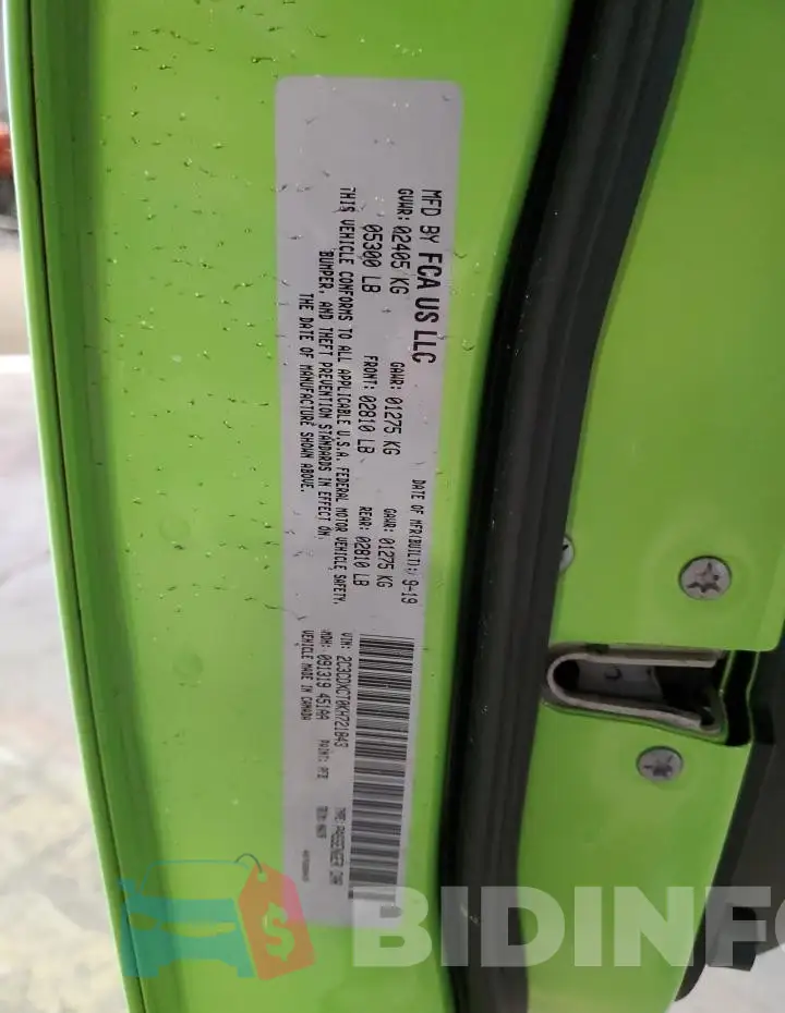 2C3CDXCT0KH721843 Photo# 12
