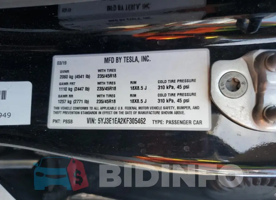 5YJ3E1EA2KF305462 Photo# 12