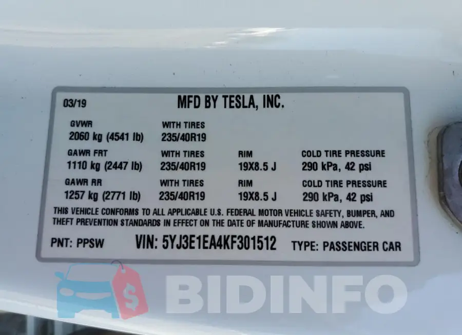 5YJ3E1EA4KF301512 Photo# 13