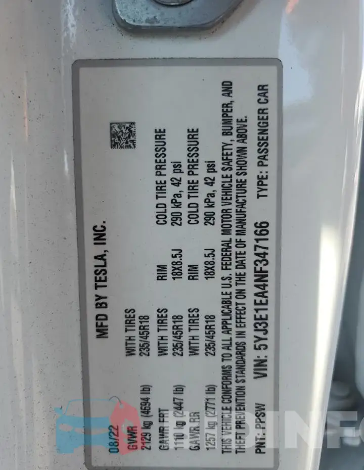 5YJ3E1EA4NF347166 Photo# 12