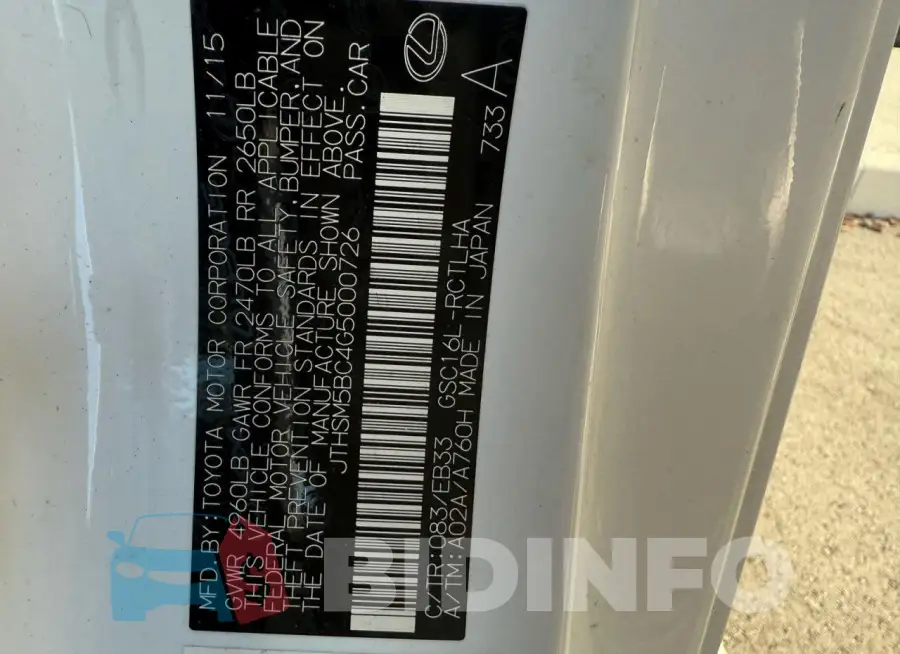 JTHSM5BC4G5000726 Photo# 10