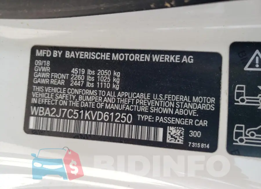 WBA2J7C51KVD61250 Photo# 12