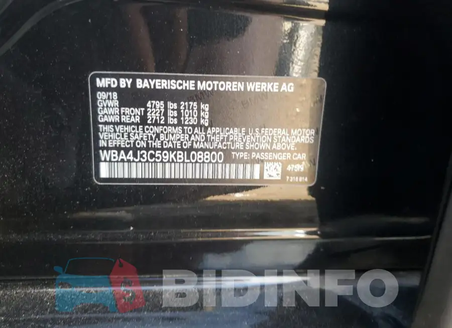 WBA4J3C59KBL08800 Photo# 12