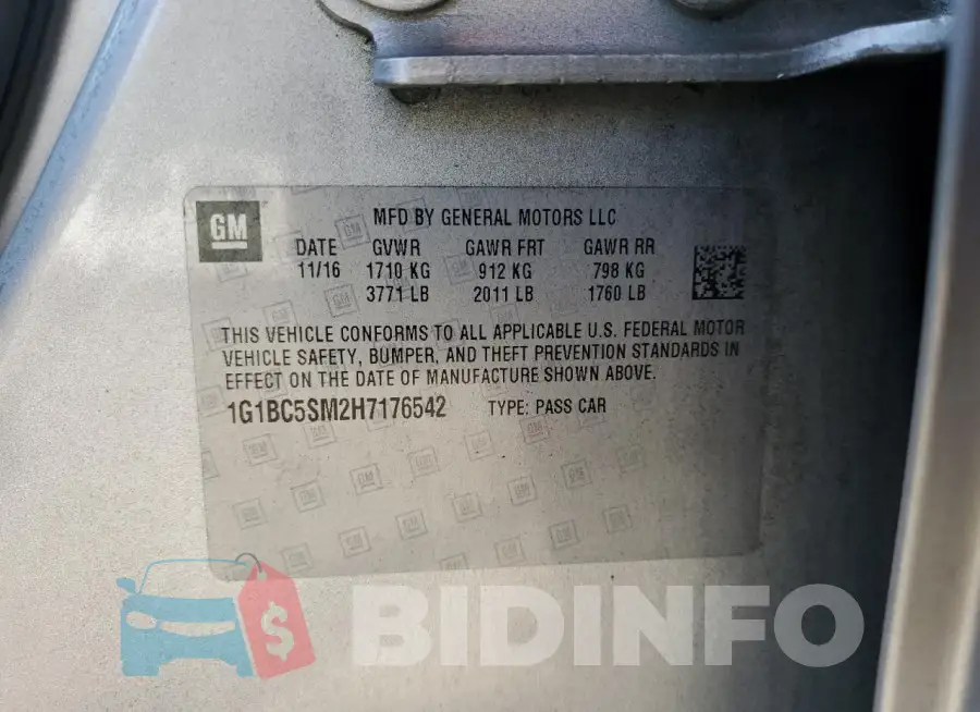 1G1BC5SM2H7176542 Photo# 12