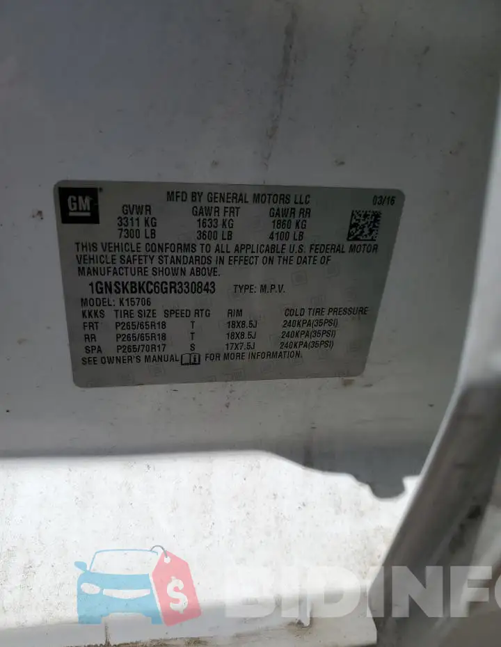 1GNSKBKC6GR330843 Photo# 13