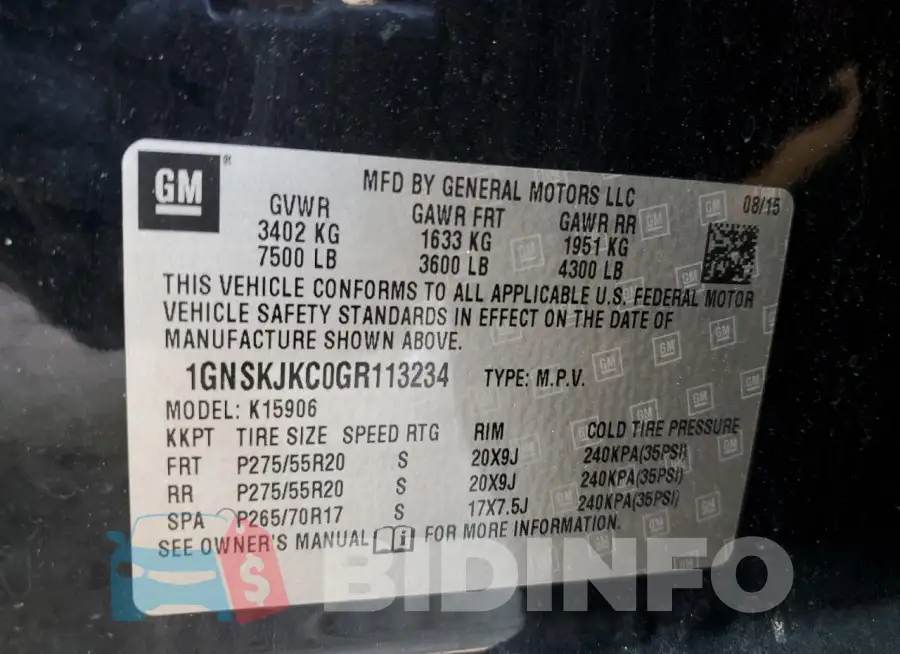 1GNSKJKC0GR113234 Photo# 14