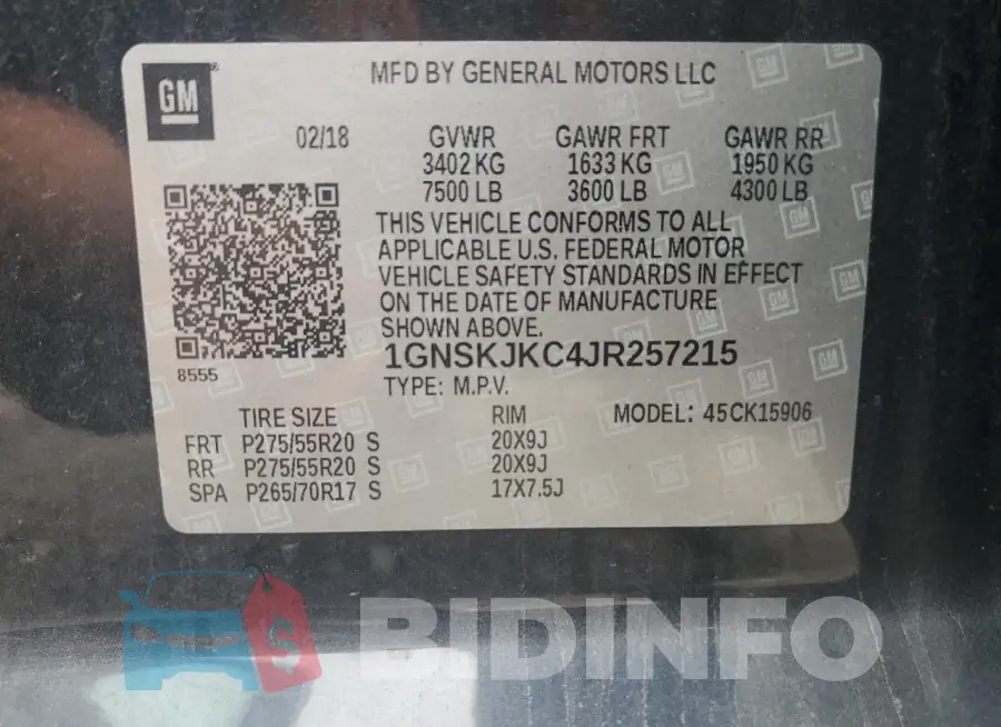 1GNSKJKC4JR257215 Photo# 14