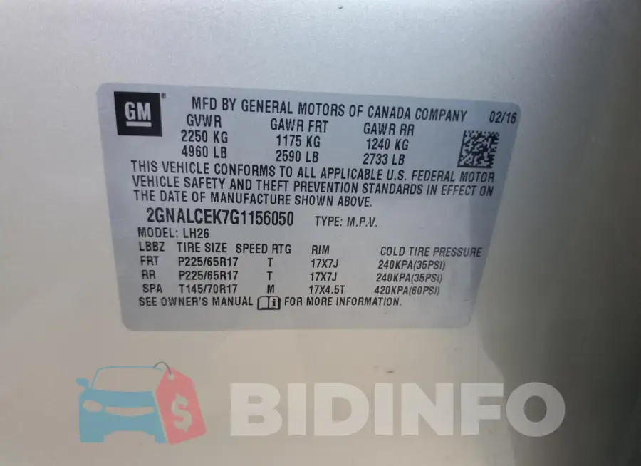 2GNALCEK7G1156050 Photo# 13