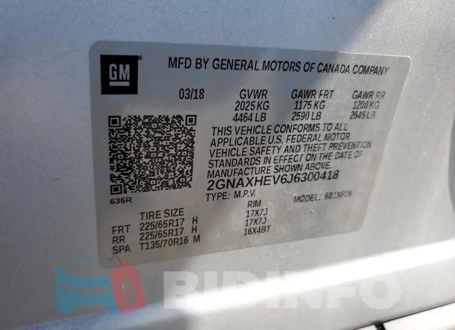 2GNAXHEV6J6300418 Photo# 13