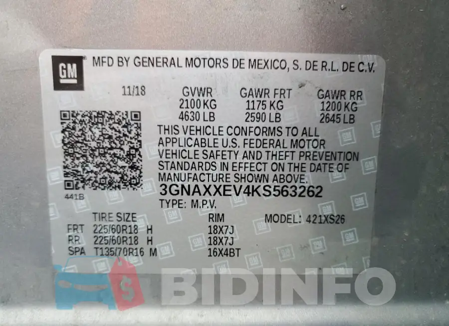 3GNAXXEV4KS563262 Photo# 14