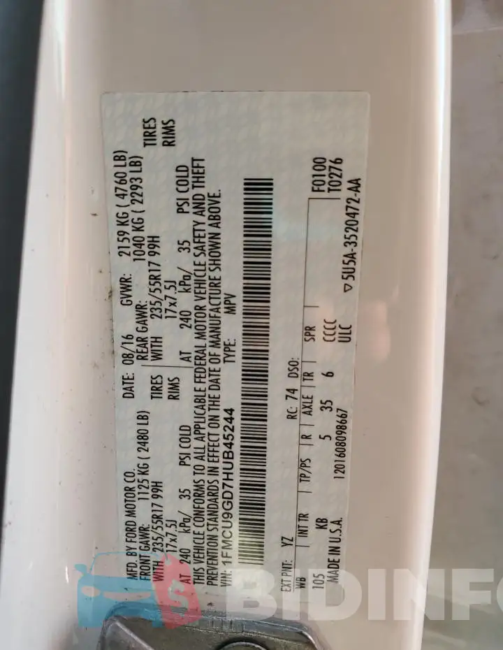 1FMCU9GD7HUB45244 Photo# 13