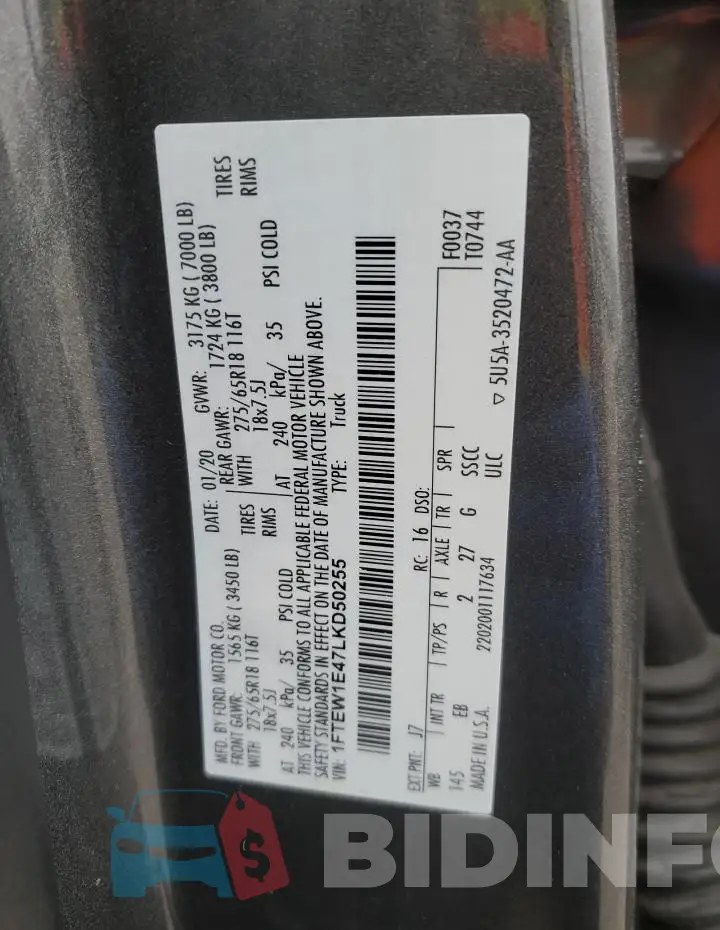 1FTEW1E47LKD50255 Photo# 13