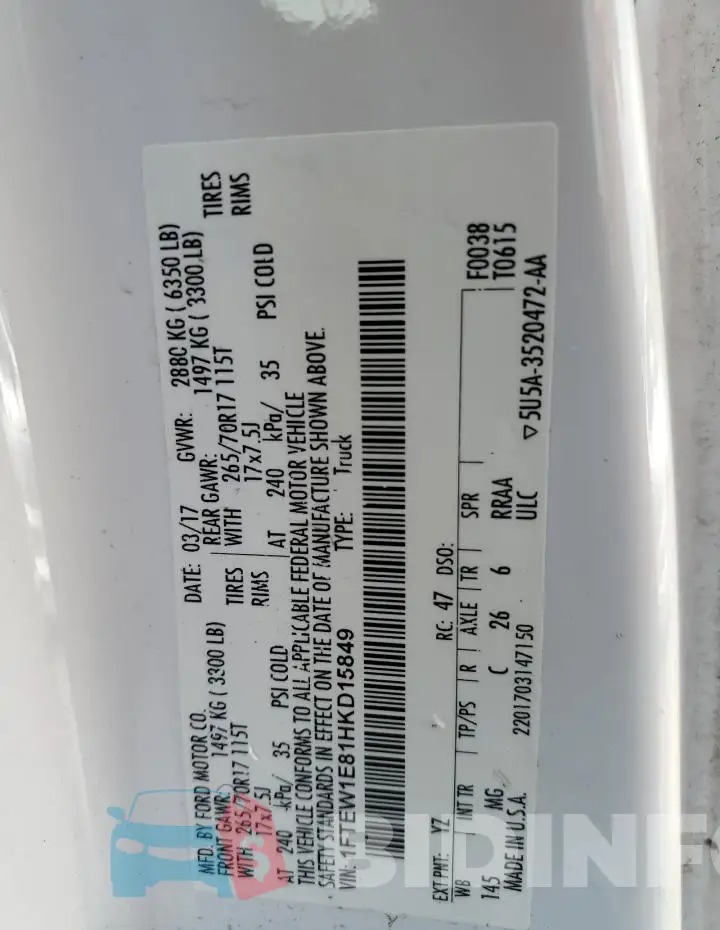 1FTEW1E81HKD15849 Photo# 13