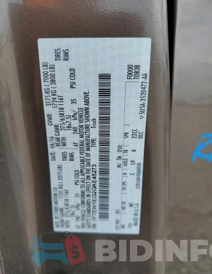 1FTEW1EG2GKE45273 Photo# 13