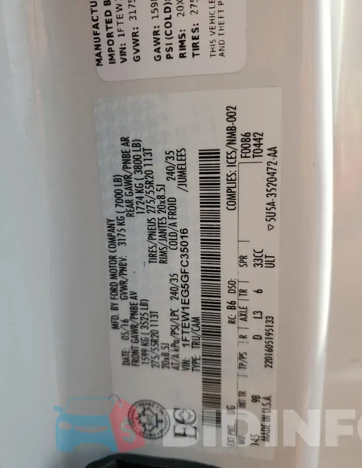 1FTEW1EG5GFC35016 Photo# 12