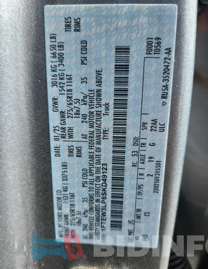 1FTEW3LP8SKD49123 Photo# 12
