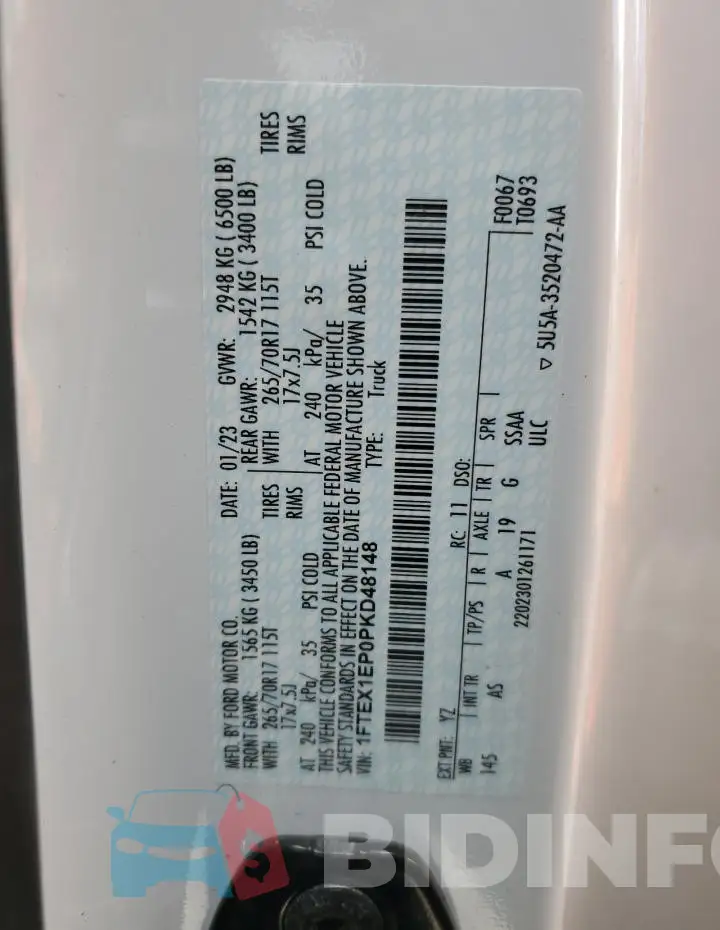 1FTEX1EP0PKD48148 Photo# 12